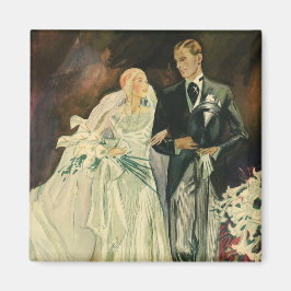 Vintage Art Deco Bröllop Brud och Brudgum Nygifta Magnet