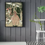 Vintage Art Deco Bröllop, Newlyweds First Dance Poster<br><div class="desc">Vintage illustration av kärlek och romantik art deco-design med ett nyligen påträffat par klädda i formell stämning som dansar på bröllopsmottagningen. Den vackra bruden finns i en elegant kväll-klänning med ömtåliga blommor av rosa blommigt och den stiliga brudgummen finns i en tuxedo kostym.</div>