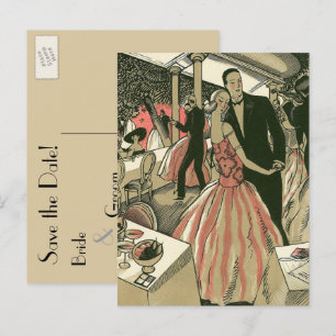 Vintage Art Deco Bröllop, Newlyweds First Dance Vykort