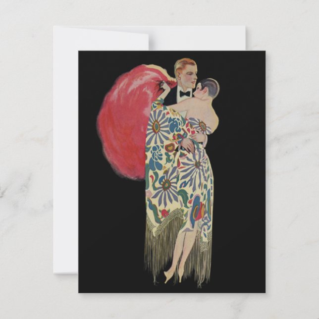 Vintage Art Deco Bröllop, Nygifta Älskande Dansar Inbjudningar (Framsida)
