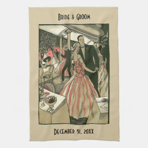 Vintage Art Deco Bröllop, Nygifta Första Dans Kökshandduk