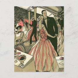 Vintage Art Deco Bröllop, Nygifta Första Dans Meddelande Vykort