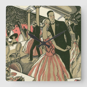 Vintage Art Deco Bröllop, Nygifta Första Dansen Fyrkantig Klocka