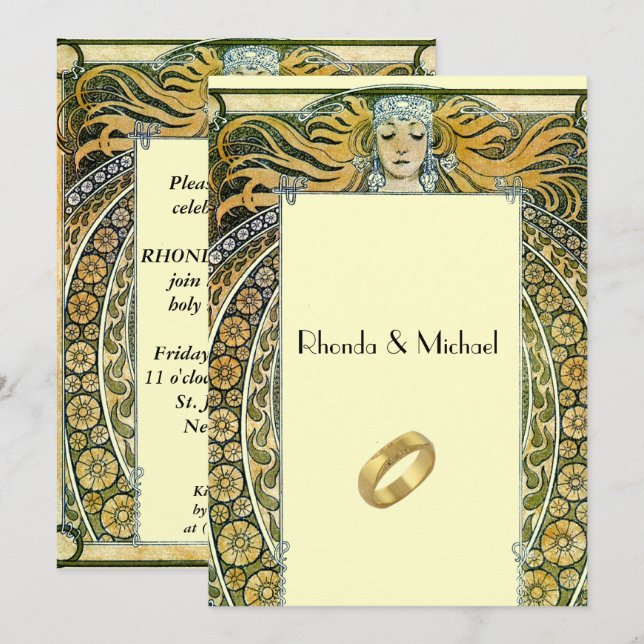 Vintage Art Deco-bröllopsinbjudan Inbjudningar (Fram/baksida)