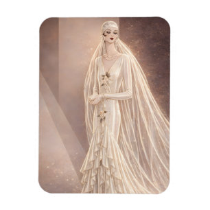 Vintage Art Deco Bröllopsmode Illustration Magnet