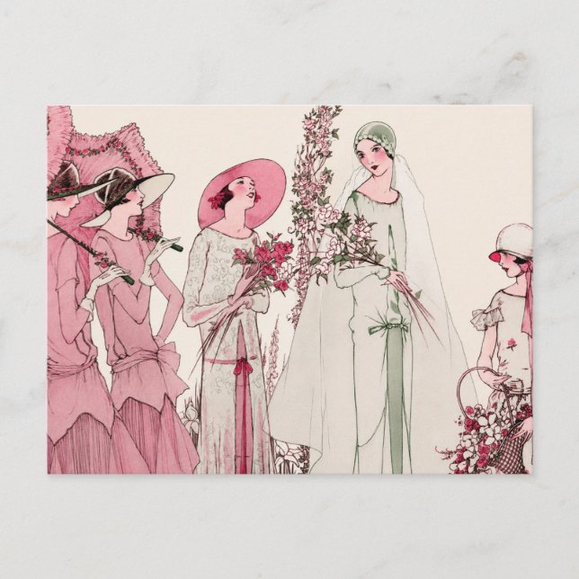 Vintage Art Deco Bröllopspartillustration Vykort (Framsida)