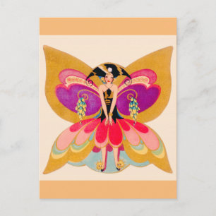 Vintage Art deco butterfly fairy Vykort