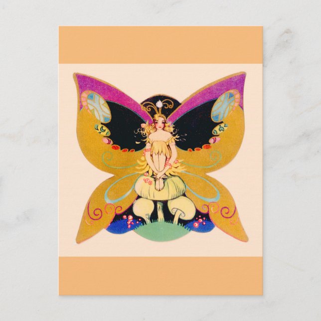 Vintage Art deco butterfly fairy Vykort (Framsida)