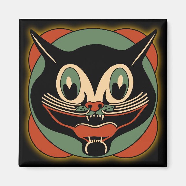 Vintage Art Deco Cat Halloween Magnet (Framsidan)