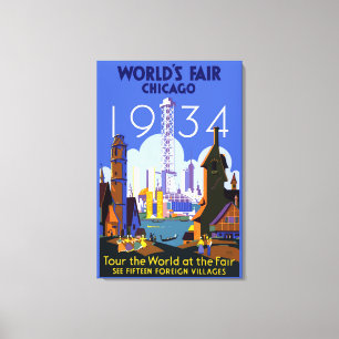 Vintage Art Deco Chicago 1934 World's Fair Poster Canvastryck