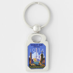 Vintage Art Deco Chicago 1934 World's Fair Poster Rektangulärt Silverfärgad Nyckelring