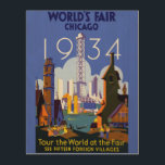 Vintage Art Deco Chicago 1934 World's Fair Poster Trätavla<br><div class="desc">Jag hittade den vackra Vintagen Chicago 1934 World's Fair Poster och trodde att den skulle göra ett vykort för fantastisk. Finns även som en bildutskrift.</div>