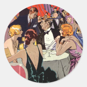 Vintage Art Deco cocktailparty på nattklubb Runt Klistermärke