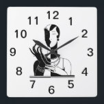 Vintage Art Deco Dam med pärlor Svart Vitt Fyrkantig Klocka<br><div class="desc">Vintage Art Deco Dam med pärlor - Vintage-reklamkonst - Svart & Vitt Foto</div>