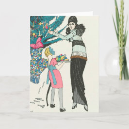 Vintage Art Deco Decorera Träd julkortet Program