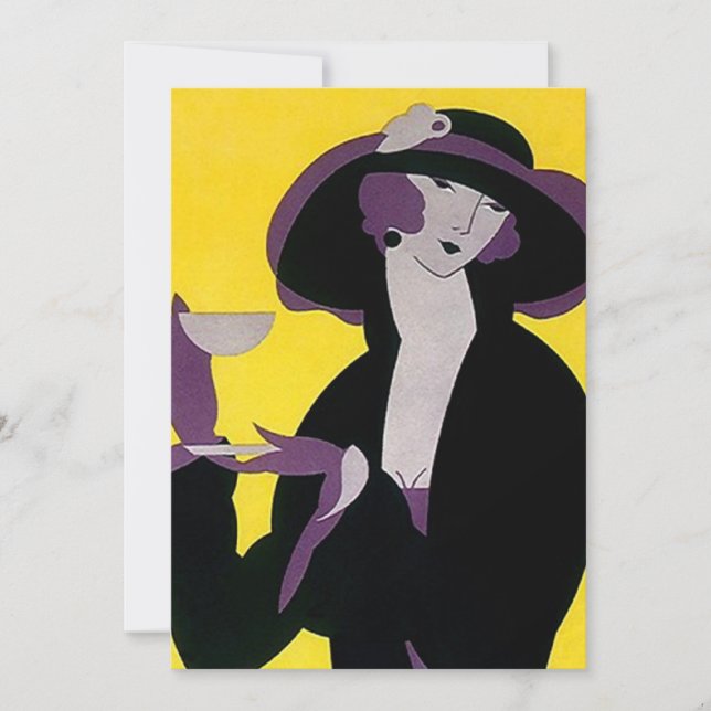 Vintage Art Deco eftermiddag Tea-inbjudan Hi Inbjudningar (Framsida)