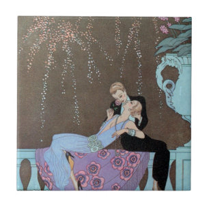 Vintage Art Deco Eldflugor Le Feu, George Barbier Kakelplatta
