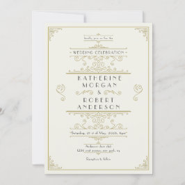 Vintage Art Deco Elegant bröllop Inbjudningar