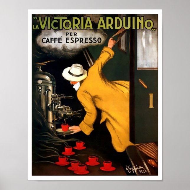 Vintage Art Deco Espresso Coffee Maker och Poster (Framsidan)