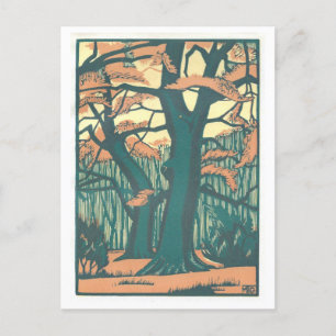 Vintage Art Deco-fall/Träd hösten Vykort