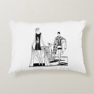Vintage Art Deco Fashionable Dam vid stranden Prydnadskudde
