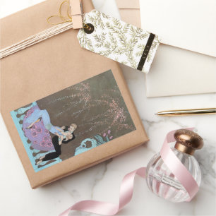 Vintage Art Deco Fireworks Le Feu, George Barbier Rektangulärt Klistermärke