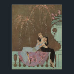 Vintage Art Deco Fireworks Le Feu, George Barbier Trätavla<br><div class="desc">Vintage illustration Fjärde juli-helgdag konsthugger med en man och en kvinna som kysser medan sitta på en blommigt blomsterfilt som är skrapad över banistern på en balkong. Det unga nygifta paret en romantisk kyss medan fyrverkerier exploderar i den vackra natten himlar. Hon har en lång elegant på sig och är...</div>
