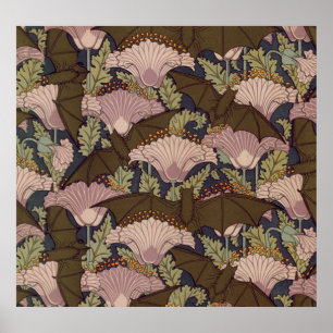 Vintage Art Deco Fladdermus och Flowers Poster