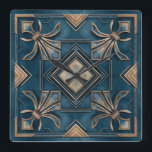 Vintage Art Deco Fleur-de-lis - Blue och guld Fyrkantig Klocka<br><div class="desc">Vintage Art Deco Fleur-de-lis - Blue och guld</div>