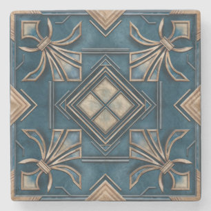 Vintage Art Deco Fleur-de-lis - Blue och guld Stenunderlägg