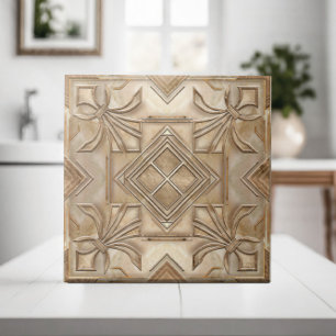 Vintage Art Deco Fleur-de-lis - Travertine Marble Kakelplatta