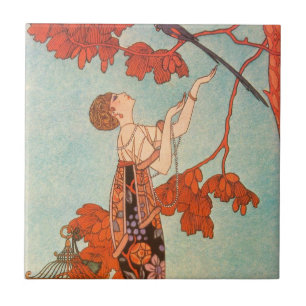 Vintage Art Deco, Flighty Bird av George Barbier Kakelplatta