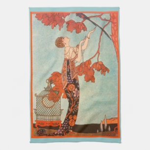 Vintage Art Deco, Flighty Bird av George Barbier Kökshandduk