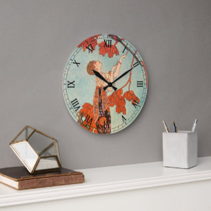 Vintage Art Deco, Flighty Bird av George Barbier Stor Klocka