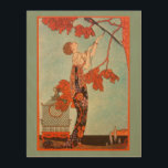 Vintage Art Deco, Flighty Bird av George Barbier Trätavla<br><div class="desc">Vackra trätekonst med en illustration av vintagen konst deco-bild med en vacker kvinna i mode som bär en blommigt blomma med sin husfågel med långa svan-fjädrar i träd. En tom bur som fågeln rymde från finns på marken bredvid den glamorala dam. Flighty Bird (L'Oiseau Volage) av konstnären George Barbier, 1914....</div>