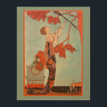 Vintage Art Deco, Flighty Bird av George Barbier Trätavla<br><div class="desc">Vackra trätekonst med en illustration av vintagen konst deco-bild med en vacker kvinna i mode som bär en blommigt blomma med sin husfågel med långa svan-fjädrar i träd. En tom bur som fågeln rymde från finns på marken bredvid den glamorala dam. Flighty Bird (L'Oiseau Volage) av konstnären George Barbier, 1914....</div>