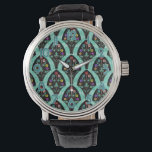 Vintage Art Deco Flower Fläkt Mosaic Armbandsur<br><div class="desc">En vintage,  art deco,  inspirerade fläkt-formad mönster med färgstarka blommor på svart med en mynt grönt,  felaktig geometrisk bakgrund. Inspirerad av de två århundraden/Gatsby. En klassisk,  söt och modern blommigt för alla som tycker om 20-talet/en antika känsla. Upptagningsnumren är en blå grönt färg med vit kontur.</div>