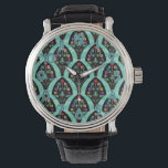 Vintage Art Deco Flower Fläkt Mosaic Armbandsur<br><div class="desc">En vintage,  art deco,  inspirerade fläkt-formad mönster med färgstarka blommor på svart med en mynt grönt,  felaktig geometrisk bakgrund. Inspirerad av de två århundraden/Gatsby. En klassisk,  söt och modern blommigt för alla som tycker om 20-talet/en antika känsla. Upptagningsnumren är en blå grönt färg med vit kontur.</div>