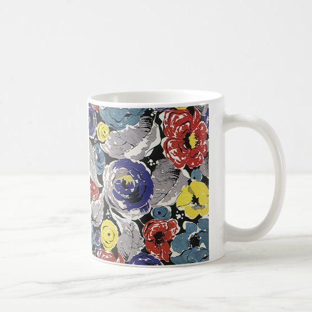 Vintage Art Deco Flowers, Ro Blommönster Kaffemugg (Höger)