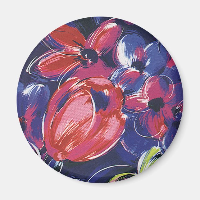 Vintage Art Deco Flowers, Tulips Blommigt Textile Magnet (Framsidan)