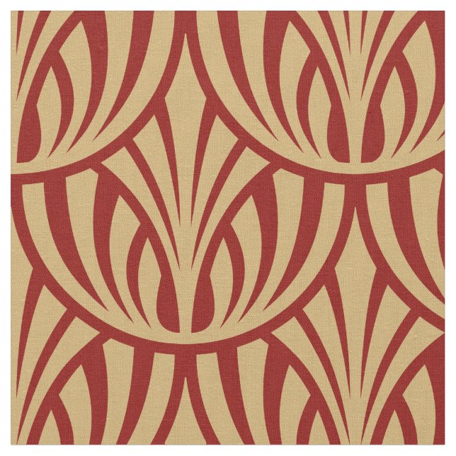 Vintage Art Deco Foliage Fish  Mönster Tyg (Närbild)