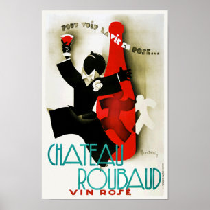 Vintage Art Deco Fransk Chateau Vin Alcohol Drink Poster