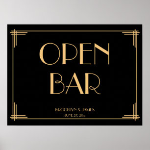 Vintage Art Deco Gatsby Bröllop Open Pub-tecken Poster