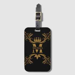 Vintage Art Deco Golden Namn Monogram Bagagebricka