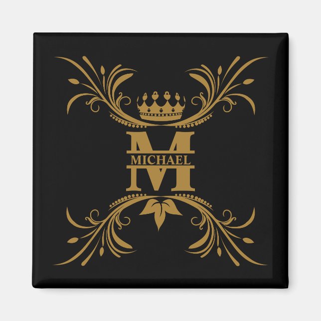 Vintage Art Deco Golden Namn Monogram Magnet (Framsidan)