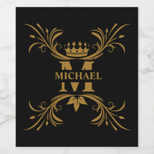 Vintage Art Deco Golden Namn Monogram Vinflaska Etikett