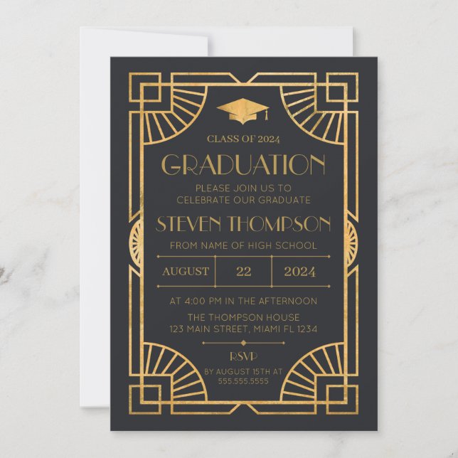 Vintage Art Deco Graduation Invitation Inbjudningar (Framsida)