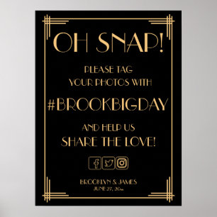 Vintage Art Deco Guld Gatsby Hashtag Sign 18x24 Poster