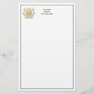 Vintage Art Deco Guld Plume Arabesque Brevpapper
