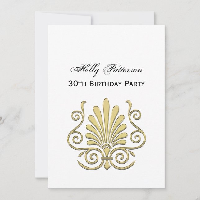 Vintage Art Deco Guld Plume Arabesque Inbjudningar (Framsida)